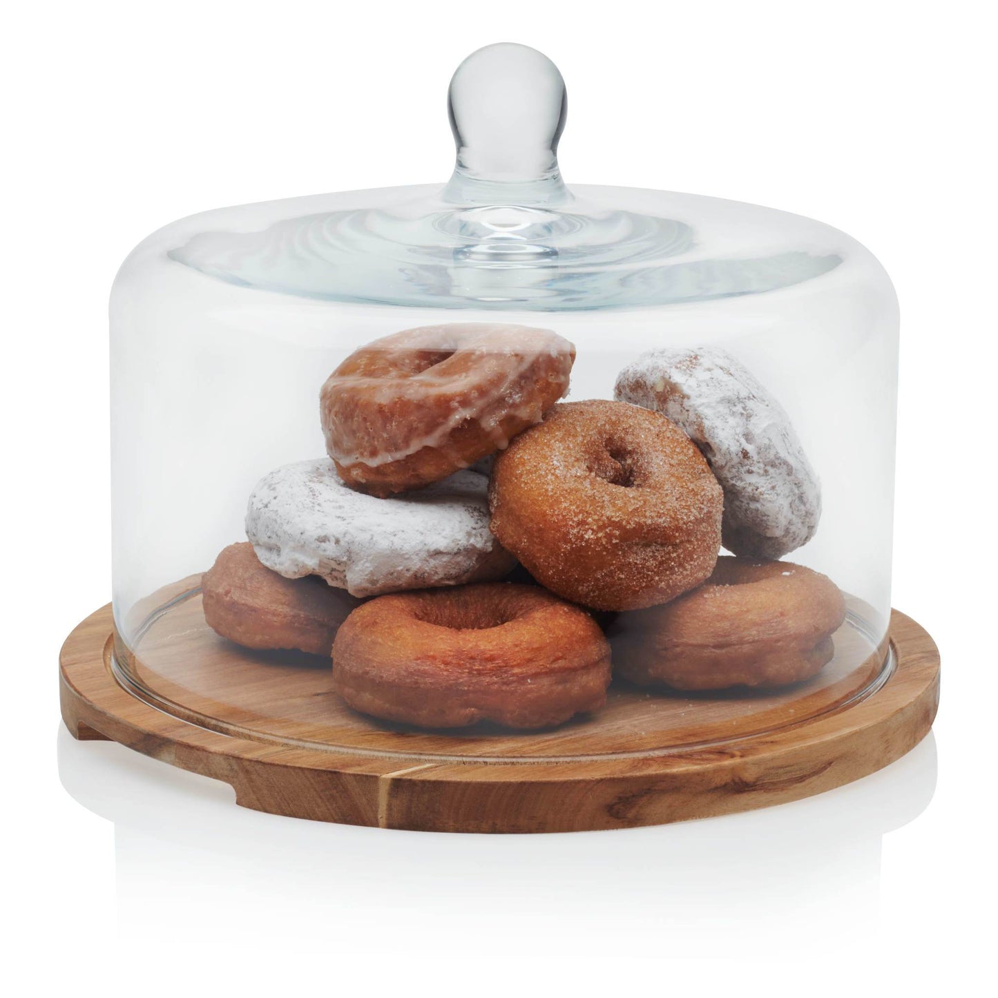 Libbey Acaciawood Flat Wood Cake Stand with Glass Dome